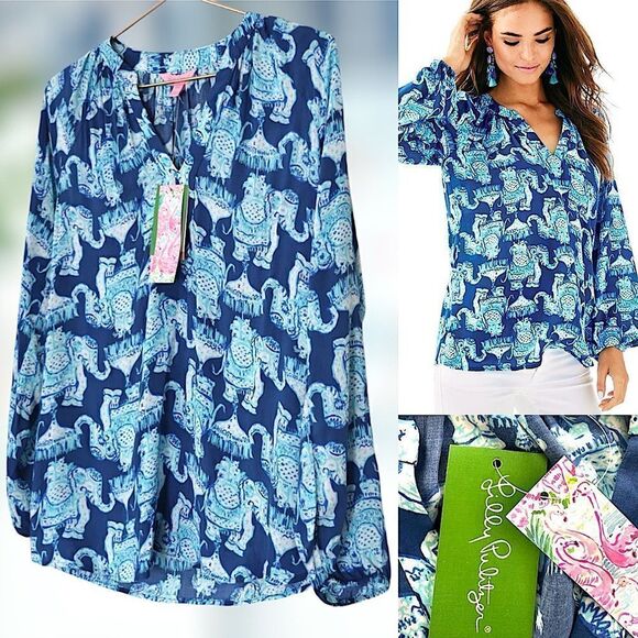 🌸🌺 NWT LILY PULITZER Martinique Top Pullover Joy Ride Deep Indigo Size XXS - Picture 1 of 14